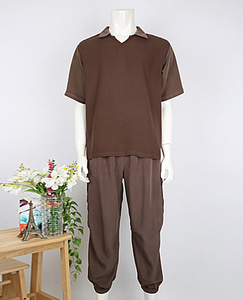 남녀공용 후염 카라티셔츠(갈색)&amp;남녀공용 후염건빵바지(갈색)